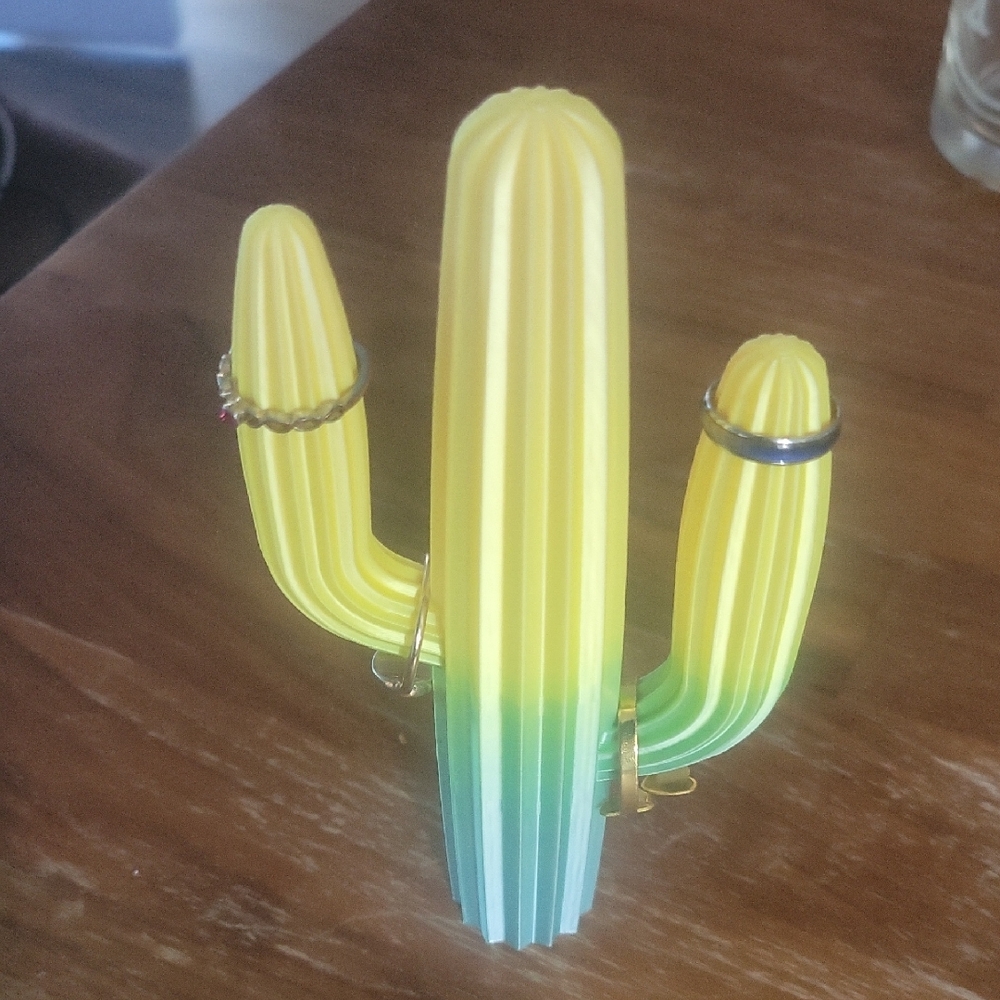 Yellow and Green Cactus Ring Holder. 3D Printed